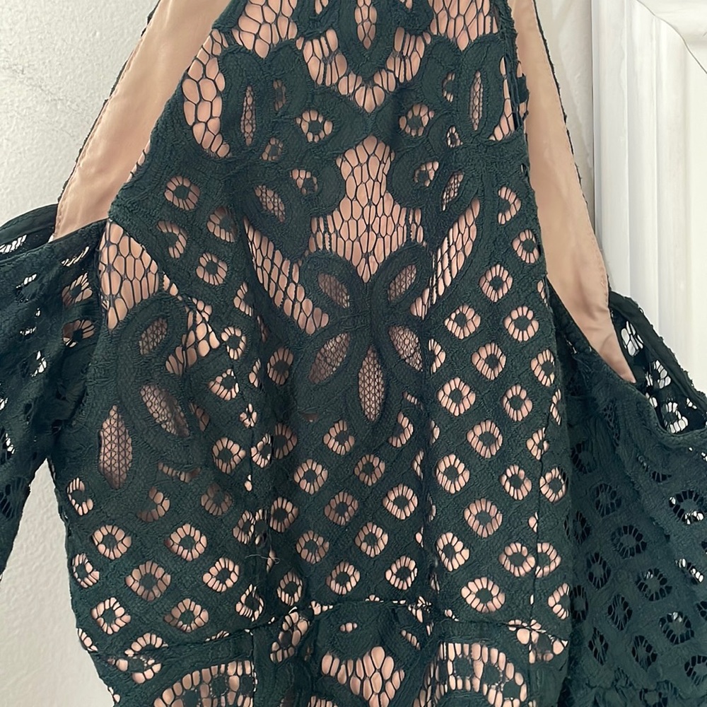 Bardot Mila' Cold Shoulder Lace Midi Dress Green/Nude